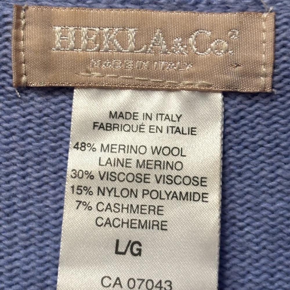 HEKLA&CO Italian Merino Wool Cashmere Blend Side Button Detail Crewneck Sweater - Picture 5 of 7